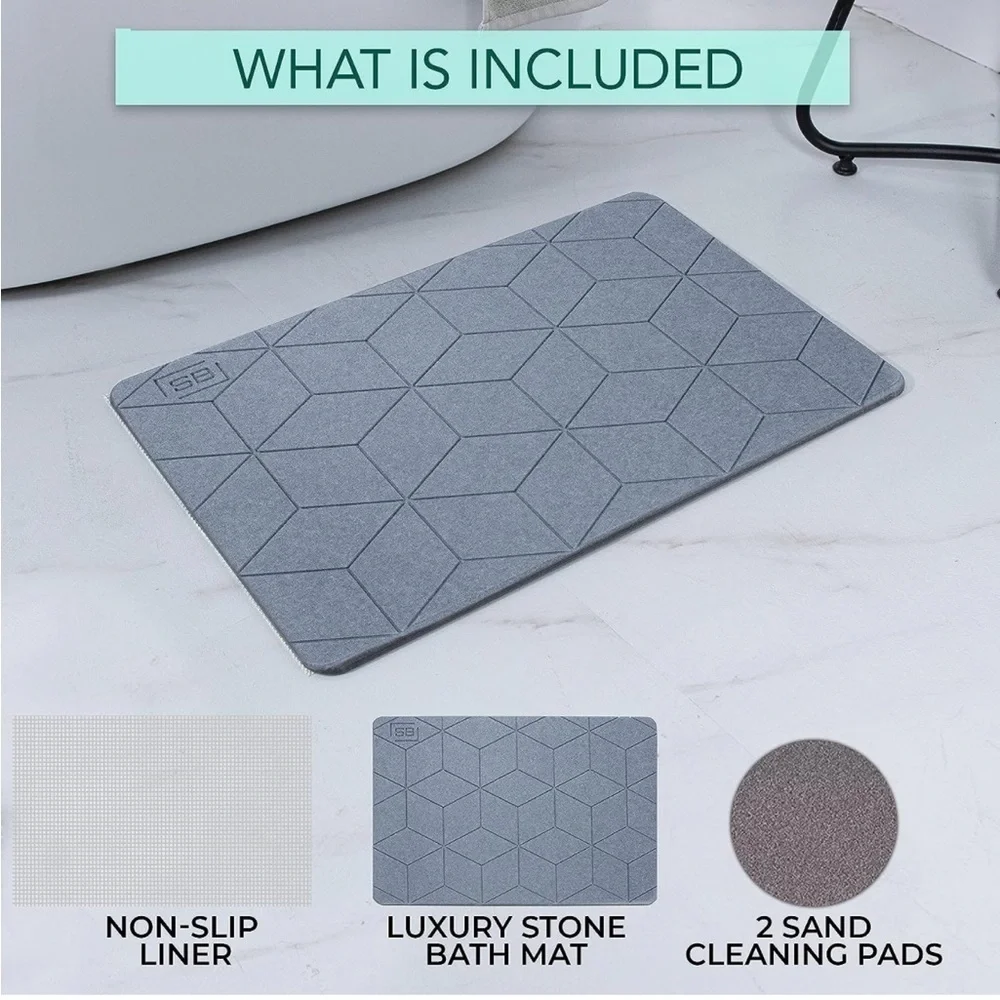 Brand New Stone Bath Mat Diatomaceous Earth Modern Sustainable Non-Slip Gray